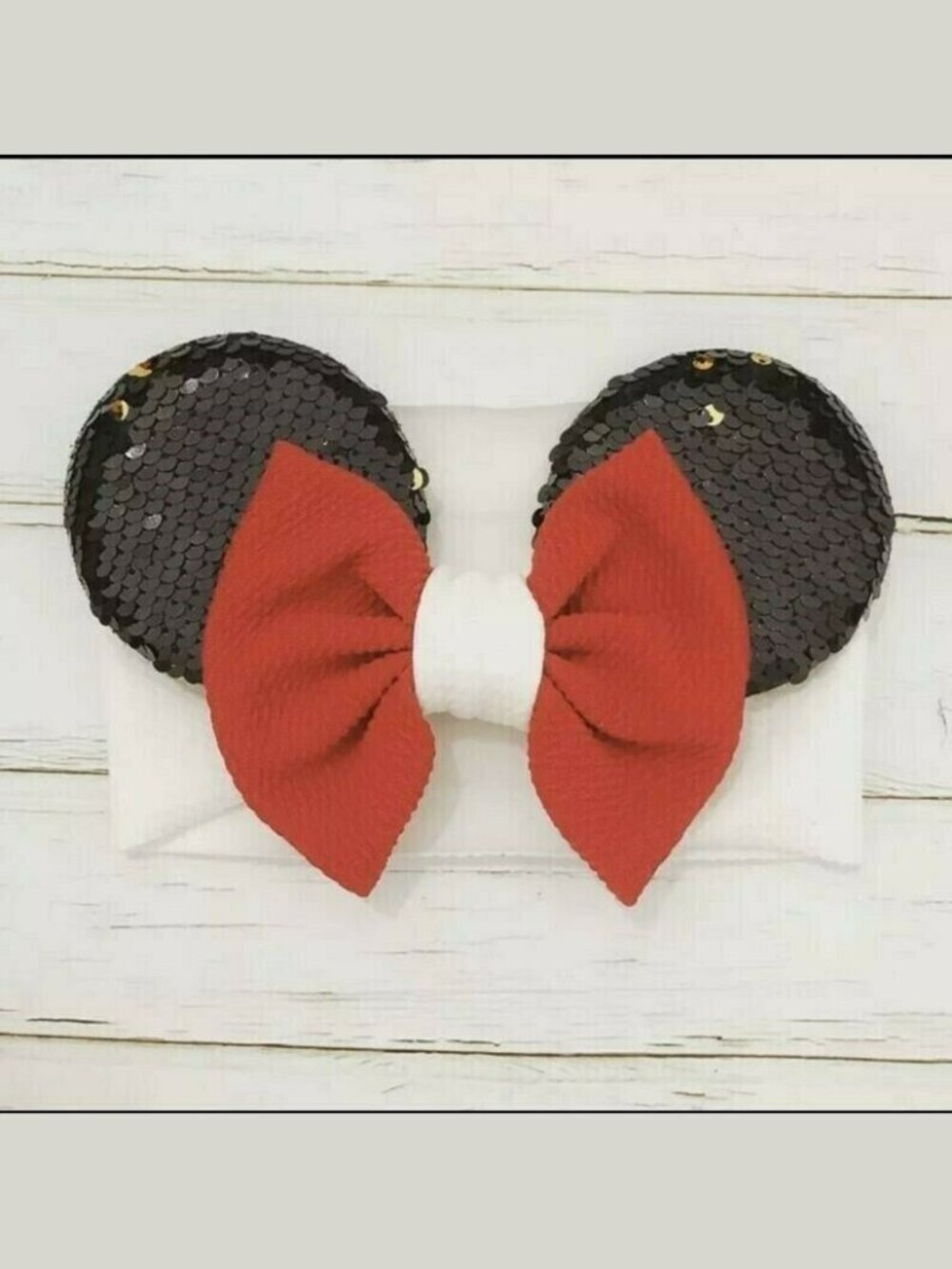 Minnie Ears Girls Headband Hairwrap Sequin Fabric Stretch Hair Accessory Bow NEW